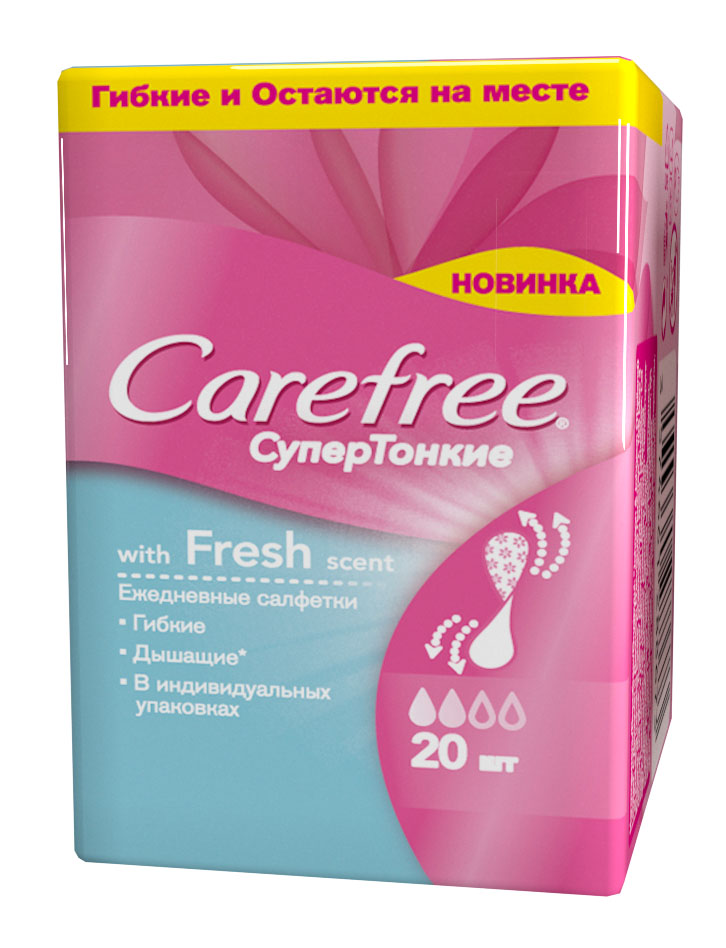 Carefree Салфетки супертонкие Fresh scent ароматизированные в индивидуальной упаковке, 20 шт030720901 Carefree Салфетки супертонкие Fresh scent ароматизированные в индивидуальной упаковке, 20 шт030720901Сохраняйте ощущение чистоты и свежести каждый день с супертонкими ежедневными салфетками Fresh scent . Они позволяют нежной коже дышать. Протестированы дерматологами.