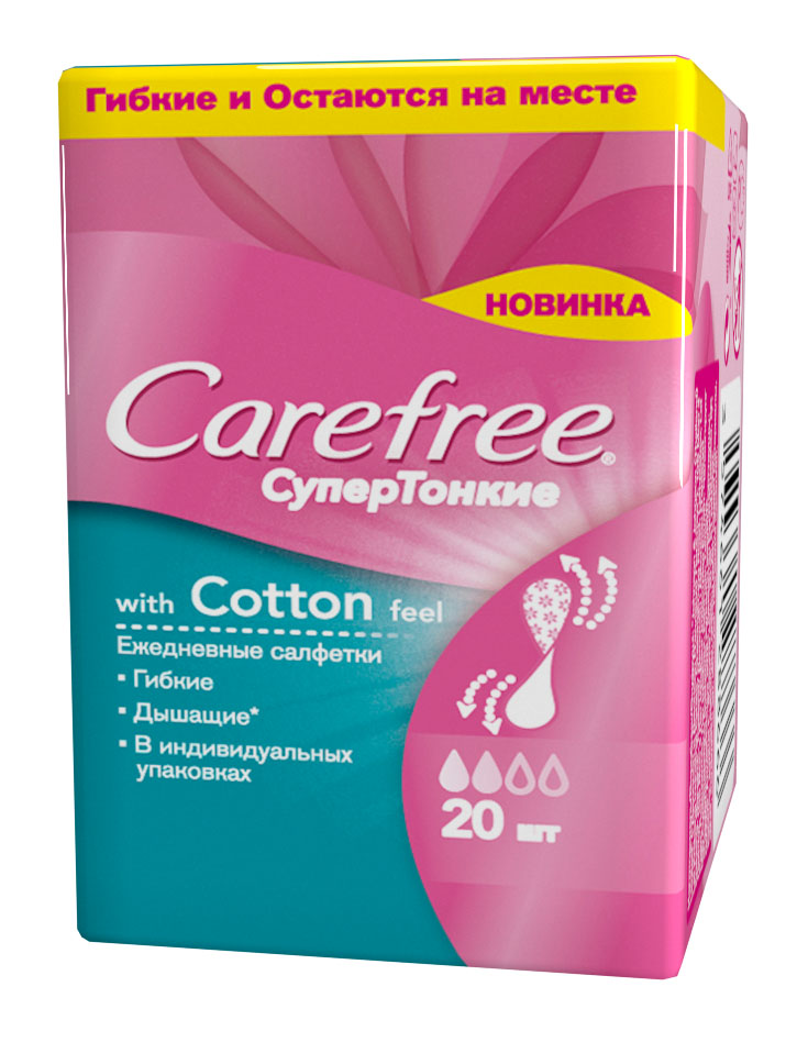 Carefree Салфетки супертонкие Cotton feel ароматизированные в индивидуальной упаковке, 20 шт030720910 Carefree Салфетки супертонкие Cotton feel ароматизированные в индивидуальной упаковке, 20 шт030720910Сохраняйте ощущение чистоты и свежести каждый день с супертонкими ежедневными салфетками Cotton feel . Эти воздухопроницаемые прокладки мягкие, как хлопок. Вы просто забудете об их существовании, останется только ощущение чистоты и свежести
