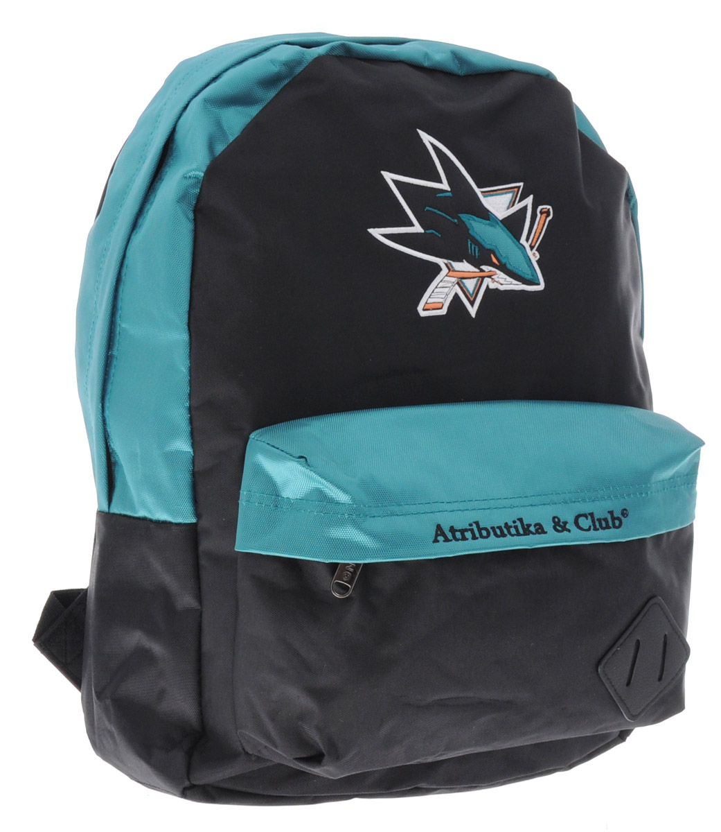 Рюкзак спортивный NHL SJ Sharks, цвет: черный, бирюзовый, 18 л58043 Рюкзак спортивный NHL SJ Sharks, цвет: черный, бирюзовый, 18 л58043Спортивный рюкзак NHL SJ Sharks выполнен из высококачественного полиэстера. Изделие имеет одно основное отделение, которое закрывается на застежку- молнию двумя бегунками. Спереди расположен большой нашивной карман на застежке-молнии, внутри которого находятся один накладной карман, небольшой карман на молнии и четыре маленьких кармашка для мелочей без застежек. Лямки оснащены специальными фиксаторами длины. Лицевую часть рюкзака украшает логотип хоккейного клуба SJ Sharks.