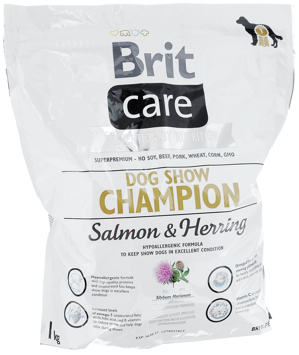 Корм сухой Brit Care, для выставочных собак, с лососем, сельдью и рисом, 1 кг8595602510429 Корм сухой Brit Care, для выставочных собак, с лососем, сельдью и рисом, 1 кг8595602510429Полнорационный, гипоаллергенный корм Brit Care предназначен для взрослых собак всех пород участвующих в выставках. Повышенное содержание витамина С и жирных кислот омега-3 защитят организм собаки от вредного воздействия стресса. Гипоаллергенная формула - мясо лосося и сельди, также подходит собакам с чувствительным пищеварением. Белок из мяса рыб обладает превосходной усвояемостью, что особенно важно в выставочный период, так как собаки часто подвергаются стрессовым ситуациям. Лососевый жир, благодаря содержащимся в нем полиненасыщенным жирным кислотам, благотворно влияет на качество кожи и шерсти животного. MOS (маннан-олигосахариды) поддерживают здоровье кишечника, сокращают патогенную микрофлору. Товар сертифицирован.