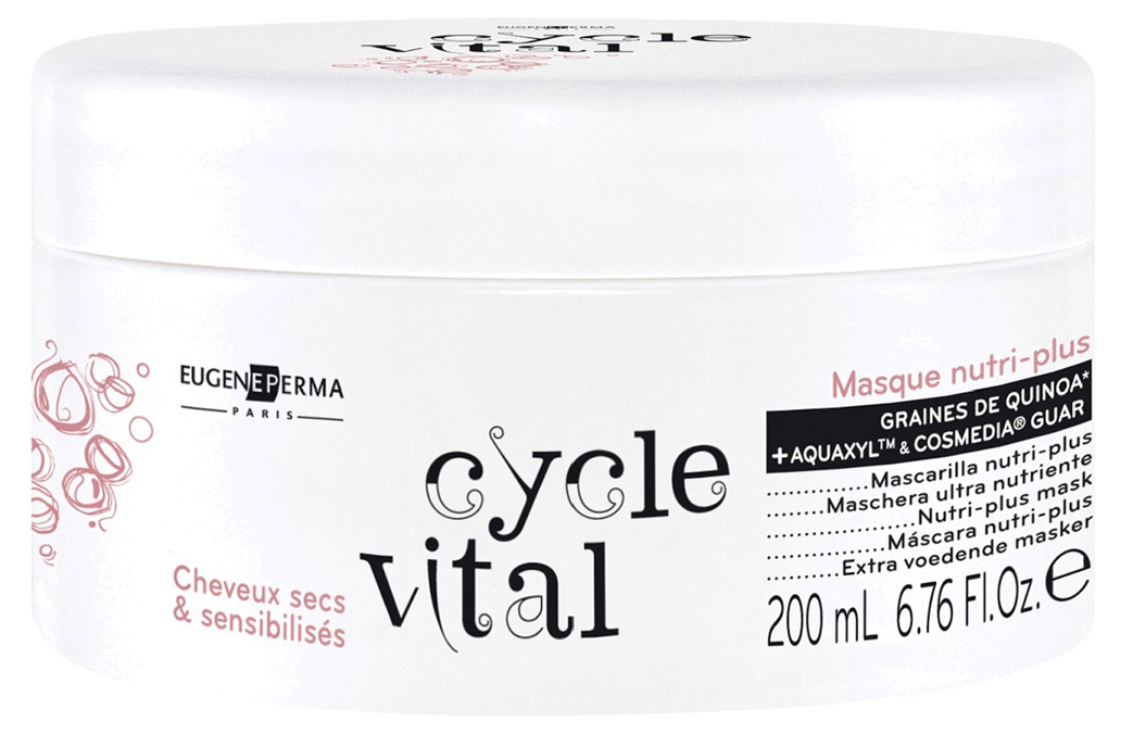 Eugene Perma Маска питательная Masque Cycle Vital Nutri-Plus 200 мл21024508 Eugene Perma Маска питательная Masque Cycle Vital Nutri-Plus 200 мл21024508Маска питательная для сухих и поврежденных волос с кремообразной текстурой укрепляет поврежденные волосы и восстанавливает фибр волоса, придавая волосам мягкость, упругость и сияние. Обладает кремообразной текстурой, интенсивно питая и увлажняя, усиливает и восстанавливает поврежденные волосы, которые вновь становятся мягкими, блестящими и послушными. Предотвращает их сухость.