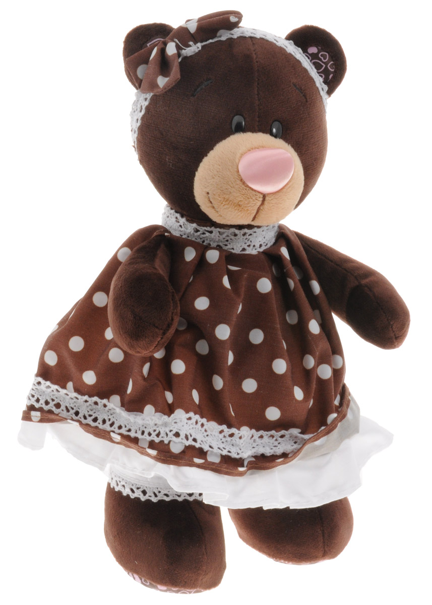 ChocoMilk Мягкая игрушка Медведица Milk в платье в горох 30 смМ5052/30 ChocoMilk Мягкая игрушка Медведица Milk в платье в горох 30 смМ5052/30Мягкая игрушка Медведица Milk вызовет умиление и улыбку у каждого, кто ее увидит. Игрушка выполнена в виде милой медведицы коричневого цвета в коричневом пышном платье с белыми оборками и белых панталончиках. На голове у игрушки ободок с кокетливым коричневым бантиком. Игрушка изготовлена из мягкого, приятного на ощупь искусственного меха и текстиля с наполнителем из гипоаллергенного полиэфирного волокна и полиэтиленовых гранул. Удивительно мягкая игрушка принесет радость и подарит своему обладателю мгновения нежных объятий и приятных воспоминаний. Великолепное качество исполнения делают эту игрушку чудесным подарком к любому празднику.