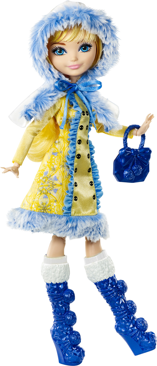 Ever After High Кукла Заколдованная зима Блонди ЛоксDKR62_DKR66 Ever After High Кукла Заколдованная зима Блонди ЛоксDKR62_DKR66Дочь Златовласки Блонди Локс не может остаться в стороне от того, что происходит вокруг - невыносимые холода одолели школу и весь город в целом, поэтому нужно срочно собираться в длительное путешествие, чтобы вернуть тепло. Блонди полностью продумала свой образ - она выглядит потрясающе! Яркая шубка с капюшоном с меховой оборкой в желто-синих оттенках, длинные сапоги синего оттенка прекрасно смотрятся с выразительным макияжем красотки и, пусть даже спрятанными, но длинными густыми волосами. Кстати, Блонди Локс не забыла взять с собой в дорогу сумочку. В комплект к кукле Ever After High Блонди Локс входят кольцо для девочек и карточка-история.