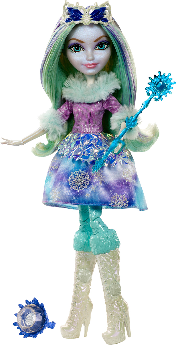 Ever After High Кукла Кристал ВинтерDKR67 Ever After High Кукла Кристал ВинтерDKR67Кристал Винтер - героиня новая, мало кому знакомая. Однако, эта девушка уже успела покорить сердца многих поклонников. Кукла имеет светлую кожу, волосы в холодных оттенках, такой же и макияж. Такой образ у очаровательной Кристал не случаен - героиня является дочерью Снежной Королевы и Снежного Короля. Но, несмотря на происхождение, это не мешает Кристал Винтер быть смелой, иногда дерзкой, иногда очень громкой и непослушной, но всегда верной и милой с друзьями. Заколдованная зима будет не страшна красотке в таком наряде, тем более что настрой у всех девушек из этой серии - только боевой! В комплект к кукле Ever After High Кристал Винтер входят кольцо для девочек, карточка с историей и волшебная палочка.