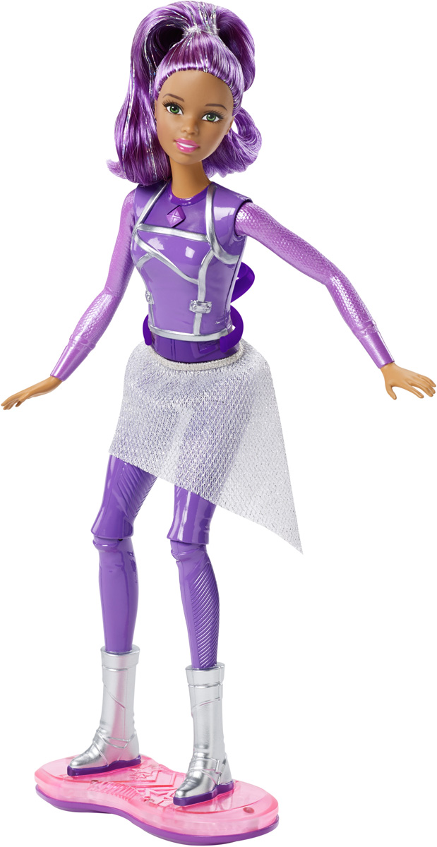 Barbie Кукла озвученная с ховербордомDLT23 Barbie Кукла озвученная с ховербордомDLT23Подруга Barbie в фильме Barbie и космическое приключение оживляет историю яркими красками. Пристегните сапожки куклы к ховерборду - и вы готовы! Перемещая куклу на ховерборде, можно наблюдать световые и звуковые эффекты. Прикрепите вращающееся кольцо к спине куклы, и с его помощью кукла сможет делать полное сальто. А сгибающиеся колени способствуют ловкому маневрированию. Порадуйте свою дочурку таким замечательным подарком! Рекомендуется докупить 3 батарейки напряжением 1,5V LR44 (товар комплектуется демонстрационными).