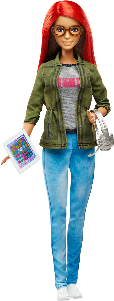 Barbie Кукла Разработчик игрDMC33 Barbie Кукла Разработчик игрDMC33Попробуйте себя в сфере высоких технологий с куклой Barbie Разработчик игр! Представьте себя разработчиком компьютерных игр! Кукла одета в индустриальном стиле. На маечке ультрамодный принт, поблекшие джинсы - вершина техногенной моды, закатанные рукава жакета - верх стиля. Образ довершают белые кроссовки и стильные очки. Реалистичности добавляют ноутбук, планшет и серебряная гарнитура. Кукла изготовлена из качественных и безопасных материалов. Благодаря играм с куклой, ваша малышка сможет развить фантазию и любознательность, овладеть навыками общения и научиться ответственности. Порадуйте свою принцессу таким прекрасным подарком!
