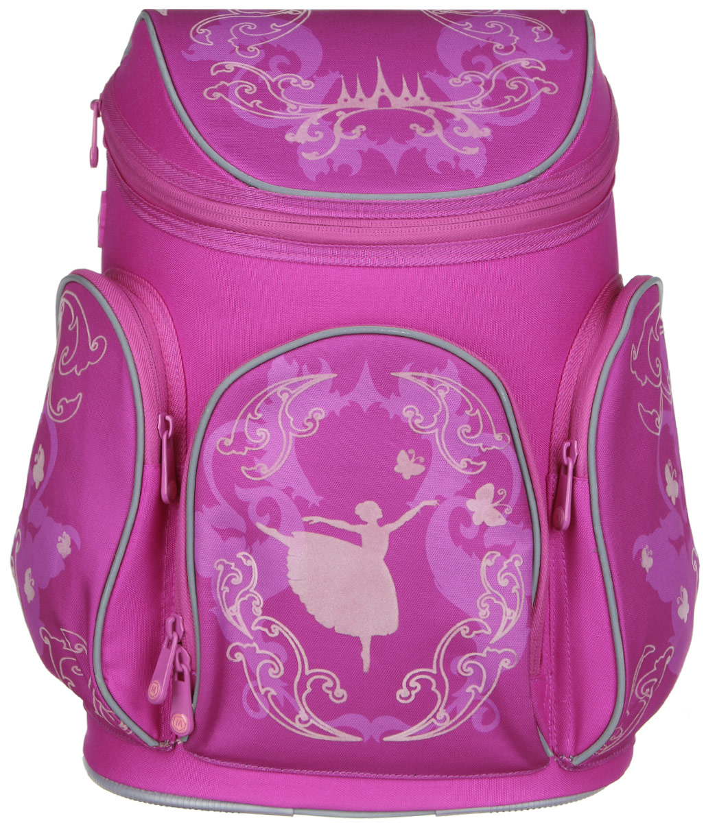 MagTaller Ранец школьный Boxi Ballerina20316-52 MagTaller Ранец школьный Boxi Ballerina20316-52Школьный ранец MagTaller Boxi. Ballerina выполнен из надежных износостойких тканей - нейлона и полиэстера. Эргономичная и вентилируемая спинка обеспечивает равномерное распределение нагрузки на позвоночник ребенка. Уплотненные регулируемые лямки уменьшают нагрузку на плечи ребенка. Дно ранца выполнено из PVC, надежно защищает содержимое от воды и грязи. Светоотражающие элементы уменьшают риск ДТП в темное время суток. Ранец имеет одно вместительно отделение, которое закрывается клапаном на застежку-молнию с двумя бегунками. Внутри отделения находятся два мягких разделителя для учебников и пришивной карман на молнии. На лицевой стороне ранца располагается накладной карман на молнии, внутри которого находится органайзер для хранения мобильного телефона, пишущих принадлежностей и других мелочей. По бокам находятся два кармана на молниях. Ранец оснащен эргономичной ручкой для переноски в руке.