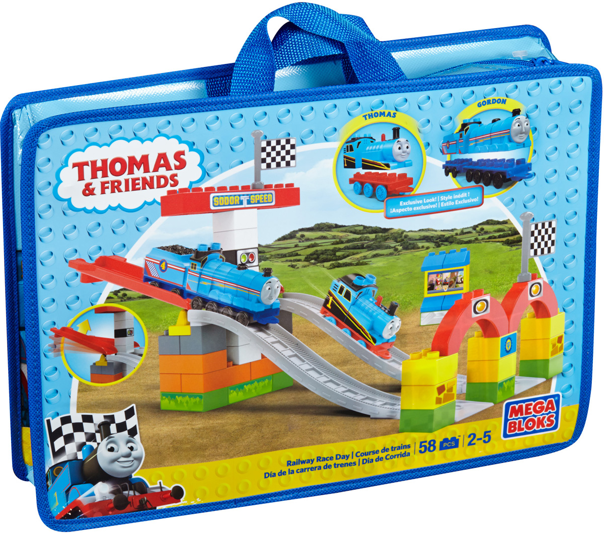 Mega Bloks Thomas & Friends Конструктор Железнодорожная гонкаDPJ23 Mega Bloks Thomas & Friends Конструктор Железнодорожная гонкаDPJ23Большое железнодорожное шоу вот-вот начнется, и ваш малыш может принять в нем участие благодаря конструктору Mega Bloks Thomas & Friends. Железнодорожная гонка. Постройте особые гоночные варианты Томаса и Гордона и приготовьтесь с ветерком промчаться по Содорскому гоночному треку в Большой гонке. Расположите гоночные дорожки рядом друг с другом, установите ворота в начале трека и арки в конце и украсьте все декорации гоночными наклейками. Затем расположите друзей на стартовых позициях и поднимите рычаги, чтобы пустить их в путь! После окончания гонки вы сможете перестроить Содорский гоночный трек на большом мосту, по которому Томас и Гордон смогут ездить туда-сюда! Конструктор предназначен для детей в возрасте от 2 до 5 лет.