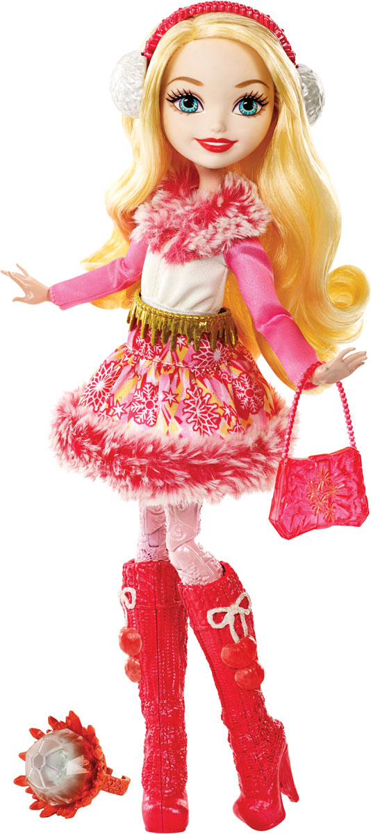 Ever After High Кукла Заколдованная зима Эппл ВайтDPP79_DPG88 Ever After High Кукла Заколдованная зима Эппл ВайтDPP79_DPG88Добрая, милая и неповторимая дочь Белоснежки собралась в длительное зимнее путешествие со своими подружками. Чтобы не было холодно красотка одела яркое платье-шубку в красных оттенках, на ноги розовые колготки и высокие красные сапоги. Эппл Вайт взяла с собой сумочку - обязательный атрибут любой девушки, а на голову, аккуратно причесав волосы, надела наушники, согревающие уши на тот случай, когда будет совсем холодно. Заколдованная зима будет не страшна красотке в таком наряде, тем более что настрой у всех девушек из этой серии - только боевой! В комплект к кукле Ever After High Эппл Вайт входят кольцо для девочек и карточка-история.