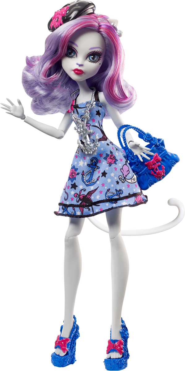 Monster High Кукла Пиратская авантюра Катрин Де МяуDTV82_DTV83 Monster High Кукла Пиратская авантюра Катрин Де МяуDTV82_DTV83В новой серии Пиратская авантюра герои Monster High отправляются в опасное плавание. Кукла Monster High Катрин Де Мур - дочь Кошки-оборотня, одета в светло-синее платье с якорями, птичками и цветами. На ногах куклы - оригинальные синие босоножки. Завершают стильный образ зловещей модницы сережки, берет и ожерелье в морской тематике. Шикарные длинные волосы куклы можно расчесывать. К кукле прилагается изящная сумочка для морских находок. Вашей малышке понравится воссоздавать сцены или разыгрывать с куклой сюжеты собственных историй. Руки, ноги и колени у куклы шарнирные, это позволяет придать разнообразные позы. Порадуйте поклонницу Monster High удивительной новинкой в мире Школы Монстров, подарив ей эту замечательную куколку.