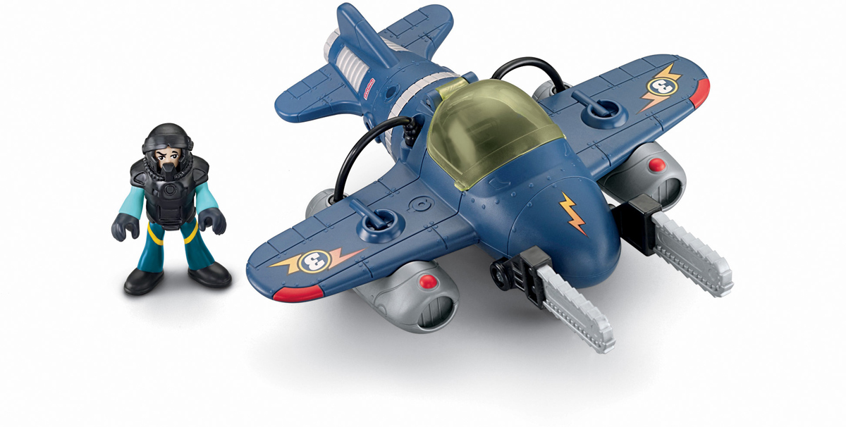 Imaginext Самолет ТорнадоT5308_T5310 Imaginext Самолет ТорнадоT5308_T5310Навстречу приключениям! Самолет Imaginext Торнадо имеет вращающийся хвост, убирающееся шасси и откидывающееся стекло кабины. В кабину можно посадить пилота. Кроме того, самолет оснащен двумя огромными бензопилами, которые складываются вдоль фюзеляжа. В комплекте с самолетом идет фигурка пилота. Голова, руки и ноги фигурки пилота подвижны. Подарите вашему ребенку такую замечательную игрушку.