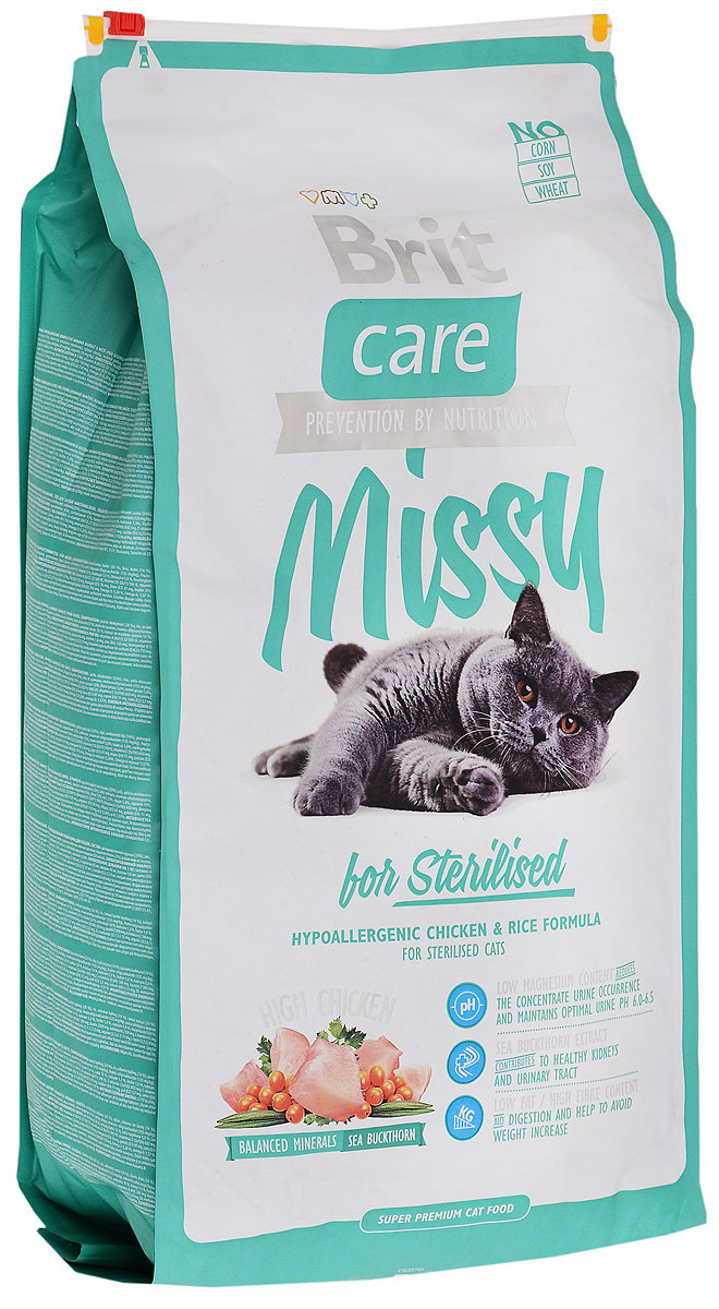 Корм сухой Brit Care Missy для кастрированных котов и стерилизованных кошек, с курицей и рисом, 7 кг8595602505722 Корм сухой Brit Care Missy для кастрированных котов и стерилизованных кошек, с курицей и рисом, 7 кг8595602505722Гипоаллергенный корм Brit Care Missy предназначен для стерилизованных кошек и кастрированных котов. Содержит в себе большое количество мяса. Корм обладает сбалансированным минеральным составом. Включает в себя облепиху крушиновидную, витамин С и гексаметафосфат натрия. Товар сертифицирован.