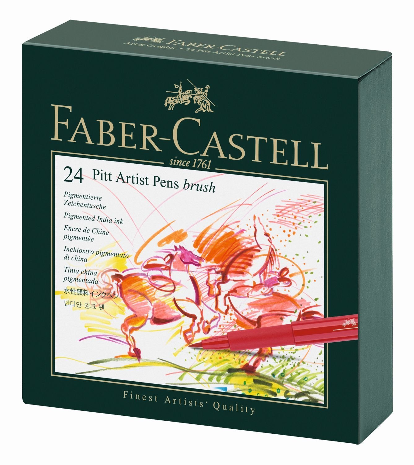 Faber-Castell Набор капиллярных ручек Pitt Artist Pens 24 шт167147 Faber-Castell Набор капиллярных ручек Pitt Artist Pens 24 шт167147Набор капиллярных ручек Faber-Castell Pitt Artist Pens включает в себя 24 современные художественные капиллярные ручки для набросков тушью, рисования и живописи с наконечником-кисточкой. Ручки идеальны для художников, дизайнеров, иллюстраторов, архитекторов и всех, кто любит создавать цветные рисунки. PH-нейтральные чернила без содержания кислот устойчивы к воздействию солнечных лучей, после высыхания водоустойчивы, не размазываются на бумаге, содержат пигменты наивысшего качества. Качественный наконечник-кисточка гарантирует максимальную упругость и надежную подачу чернил.