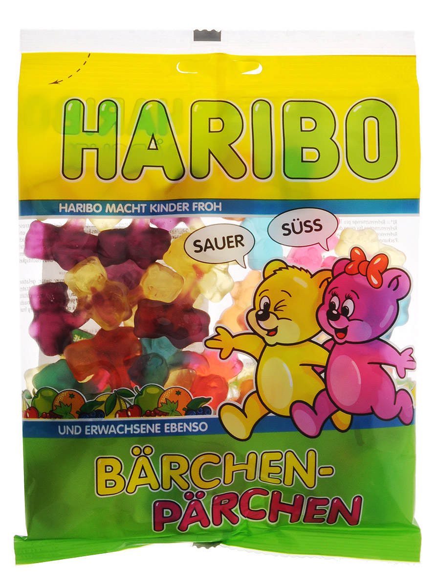 Haribo Парочка жевательный мармелад, 175 г34025 Haribo Парочка жевательный мармелад, 175 г34025Она нежная и милая, Он безбашенный и взрывной. Вместе они Парочка, которую вы обязательно полюбите! Жевательный мармелад в форме пары мишек, держащихся за ручки - освежающие сочетания трех разных вкусовых комбинаций: кислый лимон со сладкой черешней; кислый апельсин со сладким яблоком; кислая черная смородина со сладкой голубикой.
