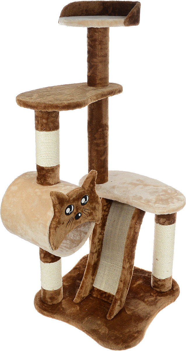 Игровой комплекс для кошек Aimigou, цвет: коричневый, бежевый, 50 х 50 х 118 смQQ80106-10 Игровой комплекс для кошек Aimigou, цвет: коричневый, бежевый, 50 х 50 х 118 смQQ80106-10Игровой комплекс для кошек Aimigou выполнен из высококачественного ДСП и обтянут искусственным мехом. Изделие предназначено для кошек. Ваш домашний питомец будет с удовольствием точить когти о специальные столбики или горку, изготовленные из сизаля. А отдохнуть он сможет либо на полках, либо в трубе. Общий размер: 50 х 50 х 118 см. Размер основания: 50 х 49 см. Размер больших полок: 50 х 28 см. Размер верхней полки: 31 х 30 см. Размер трубы: 26 х 26 х 26 см.