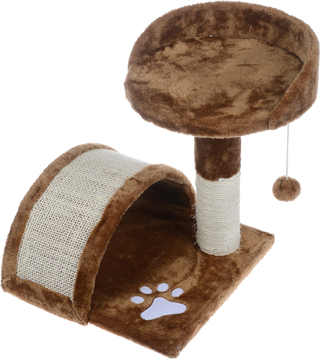 Когтеточка Aimigou, с полкой и игрушками, цвет: коричневый, белый, 43 х 42 х 42 смQQ80324-8 Когтеточка Aimigou, с полкой и игрушками, цвет: коричневый, белый, 43 х 42 х 42 смQQ80324-8Когтеточка Aimigou поможет сохранить мебель и ковры в доме от когтей вашего любимца, стремящегося удовлетворить свою естественную потребность точить когти. Когтеточка изготовлена из ДСП, искусственного меха и сизаля. Товар продуман в мельчайших деталях и, несомненно, понравится вашей кошке. Сверху имеется полка. Точить когти ваш питомец будет о полукруглую горку или столбик с покрытием из сизаля. Под горкой расположена мягкая игрушка в виде рыбки. Всем кошкам необходимо стачивать когти. Когтеточка - один из самых необходимых аксессуаров для кошки. Для приучения к когтеточке можно натереть ее сухой валерьянкой или кошачьей мятой. Когтеточка поможет вашему любимцу стачивать когти и при этом не портить вашу мебель. Размер основания: 34 х 34 см. Высота когтеточки (с учетом полки): 42 см. Размер полки: 30,5 х 30 см.