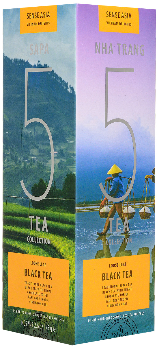 Sense Asia Vietnam Delights collection подарочный набор черного чая 5 Black Tea, 75 г8938506647042 Sense Asia Vietnam Delights collection подарочный набор черного чая 5 Black Tea, 75 г8938506647042Подарочный набор чая Sense Asia Vietnam Delights collection состоит из 5 видов черного листового чая, по 3 стикера на каждый вид. Это своеобразный тестовый набор черного вьетнамского чая для гурманов и начинающих ценителей. Каждый стикер внутри имеет уникальную наклейку о стране, ее людях и самых знаменитых местах. Способ заваривания чая для каждого вида индивидуален и для удобства на каждом стикере размещены способы приготовления чая. Подарочный набор чая Vietnam Delights 5 Black Tea состоит из бестселлеров мирового рынка: 5 видов черного чая (Black Tea), Traditional black (Традиционный Черный), Earl Grey Tropic (Эрл Грей Тропик), Cinnamon Chai (Пряный чай с корицей), Chocolate Toffee (Шоколадные Ириски), Black tea with Thyme (Черный чай с Чабрецом). Уникальная упаковка – это три захватывающих панорамы самых живописных уголков Вьетнама: рисовые поля Сапы (знаменитое своими видами место на севера Вьетнама), соляные поля Ня Чанга (курортного города на...