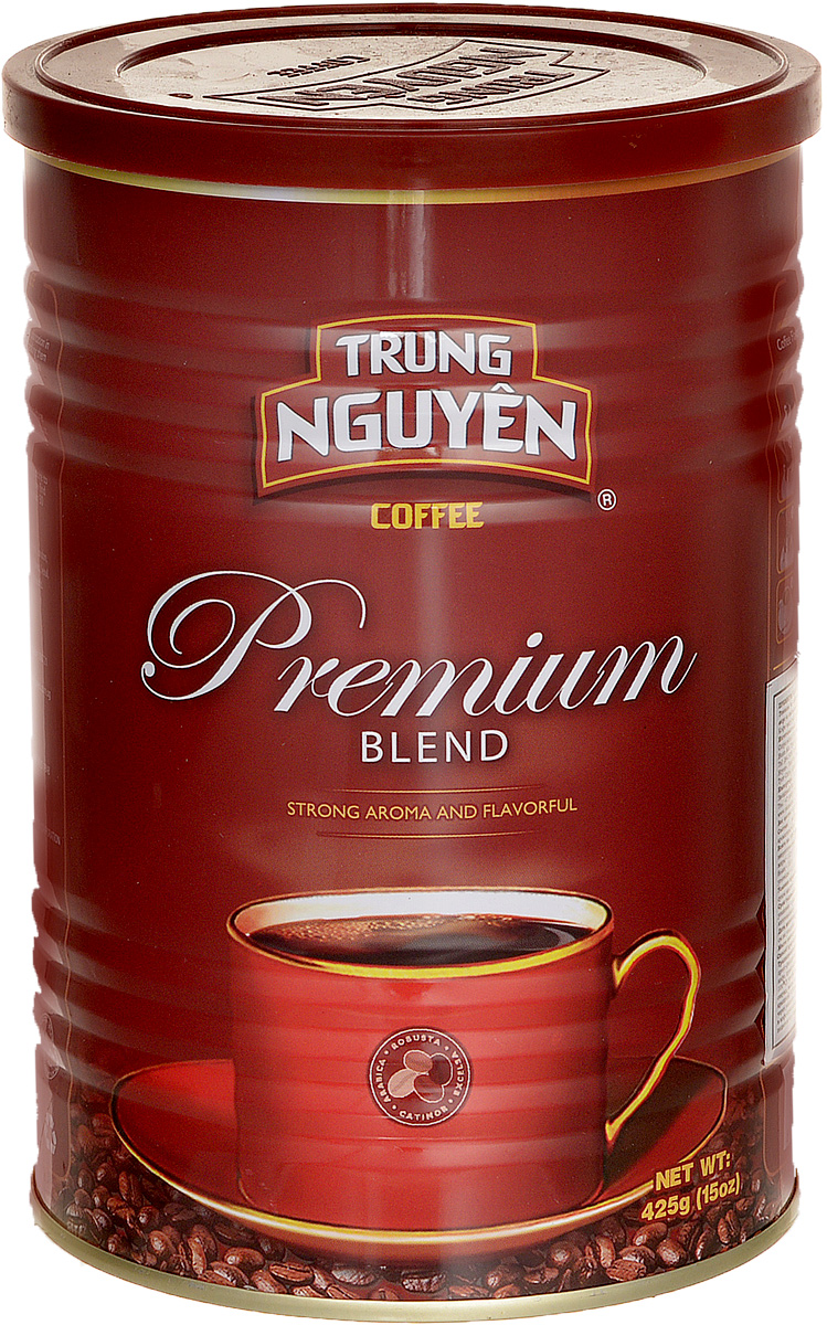 Trung Nguyen Premium Blend кофе молотый, 425 г8935024144275 Trung Nguyen Premium Blend кофе молотый, 425 г8935024144275Trung Nguyen Premium Blend - тонкий и сбалансированный купаж из четырех сортов кофе: Арабики, Робусты, Катимора, Эксцельзы. Добавление натуральных ароматизаторов Сливочное Масло и Какао делает его единственным в своем роде. Это достигается в том числе и благодаря традиционному использованию масел в процессе обжига. Premium Blend - потрясающий кофе средне-грубого помола, с относительно невысоким содержанием кофеина, обладающий приятной кислинкой и стойким послевкусием какао. Коллекция Blend – культовый лидер Вьетнама, именно эта коллекция сделала компанию Trung Nguyen известной во всем мире.