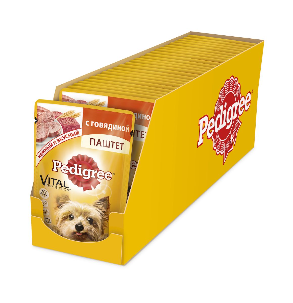 Консервы Pedigree для собак мелких пород от 1 года, паштет с говядиной, 80 г х 24 шт41398 Консервы Pedigree для собак мелких пород от 1 года, паштет с говядиной, 80 г х 24 шт41398Консервы Pedigree – это не просто вкусный паштет с говядиной, но и полезный, оптимально сбалансированный рацион. Он обеспечивает организм собаки витаминами и микроэлементами, необходимыми ей для здоровья и активной жизни. Не содержит ароматизаторов, усилителей вкуса, сои и консервантов, искусственных красителей. Ключевые преимущества: Поддержка иммунной системы: Витамин E и цинк поддерживают иммунную систему. Здоровье костей: Содержит кальций для поддержания здоровья костей. Здоровье кожи и шерсти: Линолевая кислота и цинк необходимы для здоровья кожи и шерсти. Отличное пищеварение: Высокоусвояемые ингредиенты и клетчатка для оптимального пищеварения. Состав: мясо и субпродукты (в том числе говядина минимум 4%), клетчатка, минеральные вещества, растительное масло, витамины. Пищевая ценность (100 г): белки – 7,0 г; жиры – 3,5 г; зола – 1,0 г; клетчатка – 0,6 г; влага – 85 г; кальций – не менее 0,1 г; цинк...