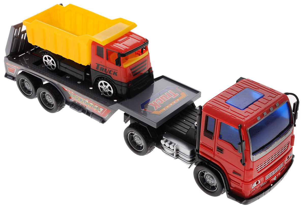 Junfa Toys Автовоз инерционный с самосвалом8268-45A Junfa Toys Автовоз инерционный с самосвалом8268-45AИнерционный автовоз с самосвалом Junfa Toys станет самой любимой игрушкой вашего ребенка. Достаточно большой и вместительный автовоз оборудован просторной площадкой для перевозки автомашин. Он способен уместить даже самосвал, который входит в набор. Автовоз оснащен инерционным механизмом, что позволяет приводить машину в движение без использования батареек. Нужно лишь потянуть машину немного назад, и она по инерции покатится вперед. У самосвала колеса имеют свободный ход. Изделия выполнены из безопасного для ребенка пластика. Порадуйте своего ребенка таким увлекательным подарком!