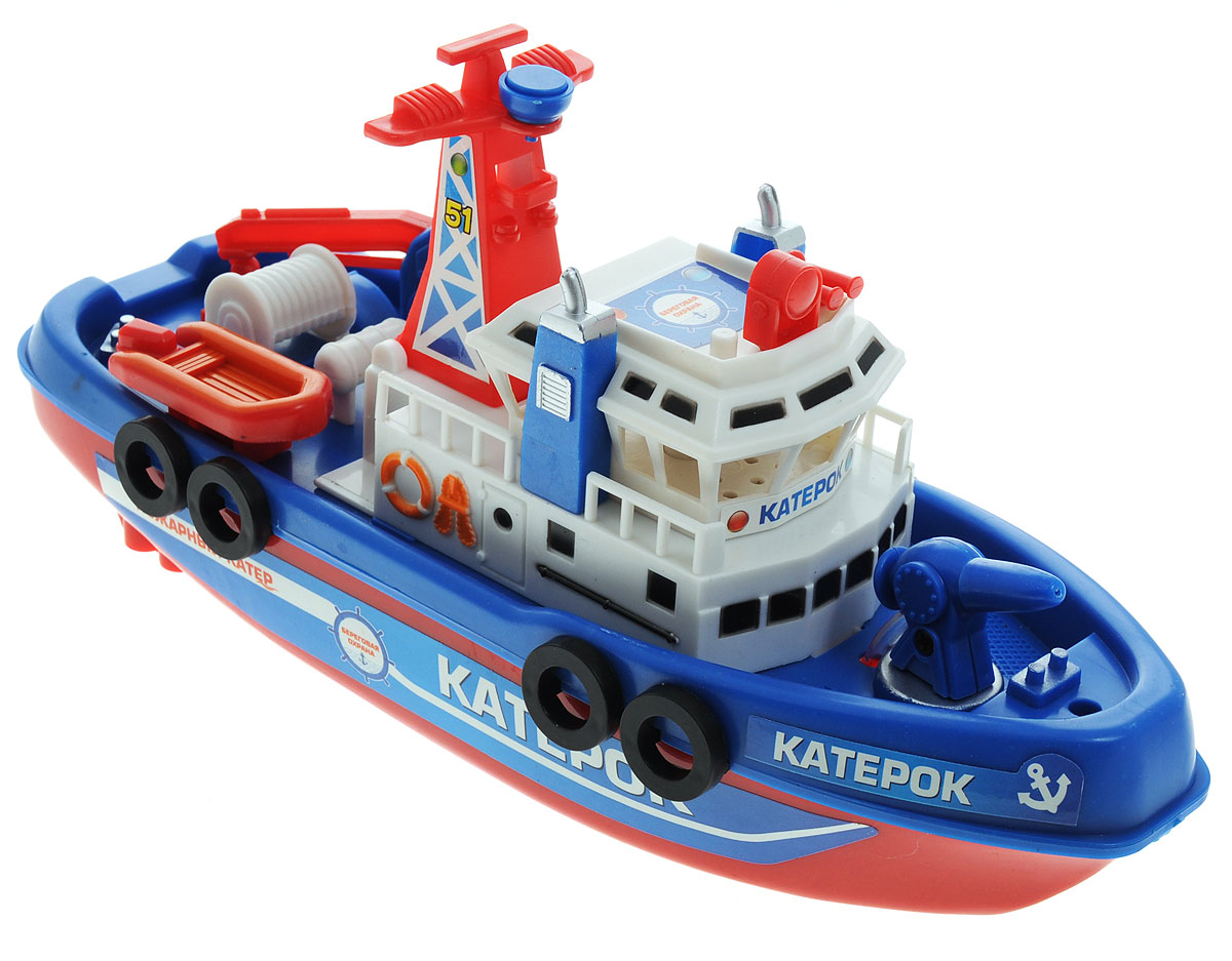 ABtoys Катер пожарныйPT-00405 ABtoys Катер пожарныйPT-00405Пожарный катер ABtoys с водяной пушкой для борьбы с сильным огнем обязательно привлечет внимание вашего ребенка. Игрушка выполнена полностью из безопасного для ребенка материала. Катер выполнен в сине-красно-белой цветовой гамме. Водяная пушка установлена на палубе, которая без труда потушит любой, даже самый страшный пожар. Обычное купание в ванне или в бассейне может превратиться в увлекательную и захватывающую игру с этим пожарным катером. Можно придумать множество игровых сюжетов, в которых это судно станет главным действующим героем, спасая жизни людей. Необходимо купить 3 батарейки напряжением 1,5V типа АА (не входят в комплект).