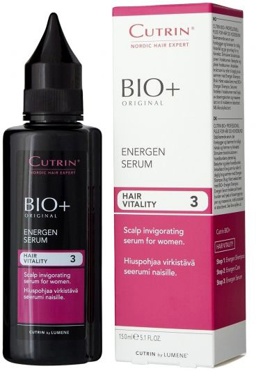 Cutrin Энергетический лосьон для женщин Energen Serum, 150 мл14232 Cutrin Энергетический лосьон для женщин Energen Serum, 150 мл14232Энергетический лосьон для женщин стимулирует процесс обновления клеток и рост новых волос, а также препятствует их преждевременному выпадению. Содержит 7 разных витаминов, которые важны для роста волос, включая Биотин, витамин группы H, недостаток которого приводит к выпадению волос, появлению седины и заболеваниям кожи головы. Ксилитол, лактитол и пальмовый экстракт нормализуют работу сальных желез и улучшают состояние кожи головы. Экстракт конского каштана стимулирует кровообращение в коже головы. Наиболее эффективно применять в комплексе со стимулирующим шампунем BIO+ для женщин.