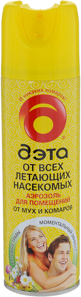 Аэрозоль от летающих насекомых Дэта, 300 мл66701701 Аэрозоль от летающих насекомых Дэта, 300 мл66701701Аэрозоль от летающих насекомых Дэта - незаменимое средство в борьбе с надоедливыми мухами, комарами и москитами в помещении. Современная рецептура безопасна для человека и обеспечивает мгновенное уничтожение насекомых. А легкий аромат луговых трав наполнит свежестью обрабатываемые помещения. Состав: циперметрин 0,08%, тетраметрин 0,15%, пиперонилбутоксид 0,75%. Товар сертифицирован.