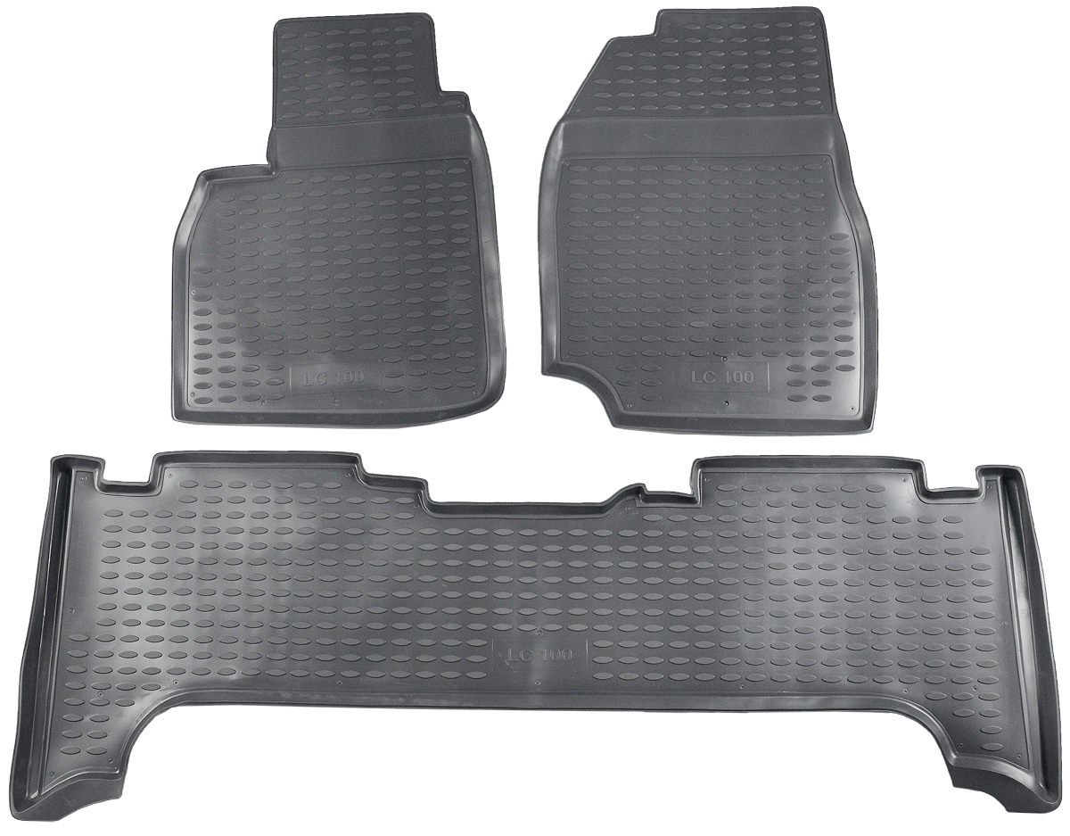 Коврики в салон автомобиля Novline-Autofamily, для Toyota Land Cruiser 100 1998-2007, 3 штNLC.48.06.211k Коврики в салон автомобиля Novline-Autofamily, для Toyota Land Cruiser 100 1998-2007, 3 штNLC.48.06.211kКоврики в салон Novline-Autofamily не только улучшат внешний вид салона вашего автомобиля, но и надежно уберегут его от пыли, грязи и сырости, а значит, защитят кузов от коррозии. Полиуретановые коврики для автомобиля гладкие, приятные и не пропускают влагу. Автомобильные коврики в салон учитывают все особенности каждой модели и полностью повторяют контуры пола. Благодаря этому их не нужно будет подгибать или обрезать. И самое главное - они не будут мешать педалям. Полиуретановые автомобильные коврики для салона произведены из высококачественного материала, который держит форму и не пачкает обувь. К тому же, этот материал очень прочный (его, к примеру, не получится проткнуть каблуком). Некоторые автоковрики становятся источником неприятного запаха в автомобиле. С полиуретановыми ковриками Novline-Autofamily вы можете этого не бояться. Коврики для автомобилей надежно крепятся на полу и не скользят, что очень важно во время движения, особенно для водителя. ...