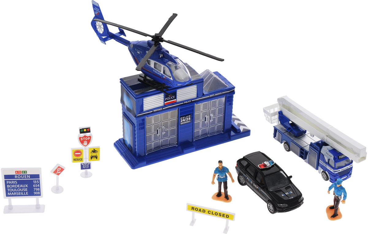 Junfa Toys Игровой набор Полицейский участокJZ2136C Junfa Toys Игровой набор Полицейский участокJZ2136CИгровой набор Junfa Toys Полицейский участок - прекрасный подарок для вашего ребенка. В состав набора входят: полицейский участок, вертолет, машинка, автовышка, две фигурки и дорожные знаки. Все элементы набора выполнены в сине-белой цветовой гамме. Колеса машинки и автовышки оснащены свободным ходом. Используя этот комплект, можно разыграть полноценный сценарий работы полицейского управления.