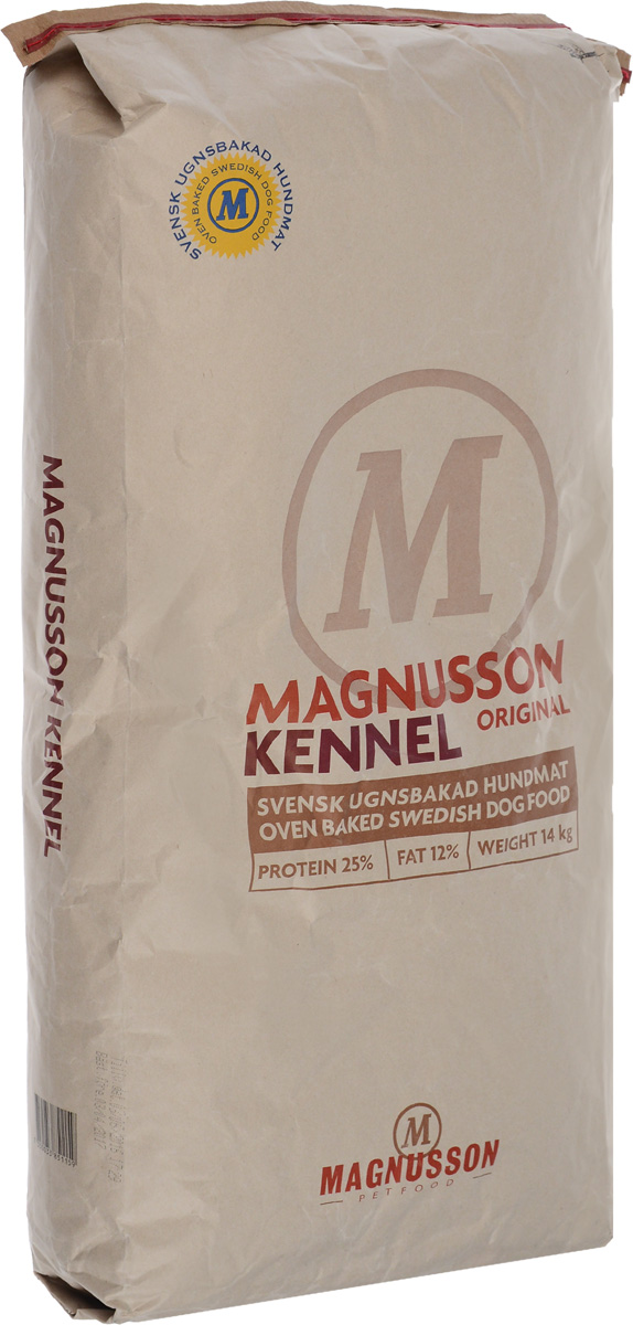 Корм сухой Magnusson Kennel для взрослых собак с нормальным уровнем активности, 14 кг7350033851159 Корм сухой Magnusson Kennel для взрослых собак с нормальным уровнем активности, 14 кг7350033851159Корм Magnusson Kennel производится из сушеного мяса с добавлением пивных дрожжей. Пивные дрожжи, входящие в состав корма, являются источником антиоксидантов, аминокислот и почти полной группы витаминов В. Обе добавки способствуют улучшению состояния кожи и шерсти вашего питомца, а так же нормализуют работу ЦНС и помогают быстрее восстановить силы после тренировки или прогулки. Вяляние (медленная сушка) мяса – самый естественный способ сохранить его до процесса запекания, не используя консервант и глубокую заморозку, чтобы сохранить качество белка на самом высоком уровне. Корм можно давать как в сухом, так и в размоченном виде. Не стоит заливать корм бульоном или молоком, лучше всего использовать воду. Определите количество корма, которое вы хотите дать вашей собаке. Добавьте в миску теплую воду так, чтобы она покрывала корм. Перемешайте и оставьте на 10 минут. Не забывайте, что ваша собака всегда должна иметь свободный доступ к чистой питьевой воде. Количество корма...