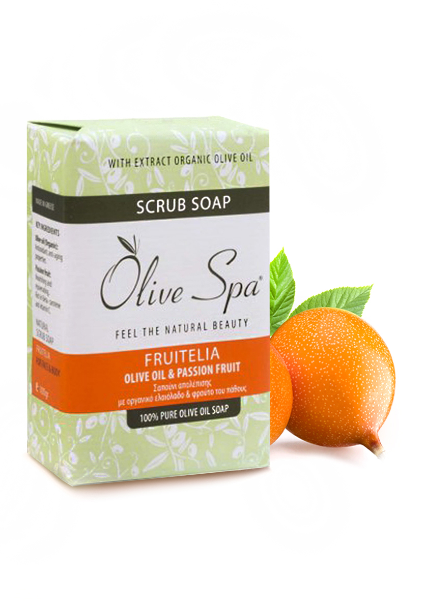 Olive Spa Мыло оливковое натуральное Fruitelia с экстрактом маракуйя, 100 г806 Olive Spa Мыло оливковое натуральное Fruitelia с экстрактом маракуйя, 100 г806Натуральное мыло для рук и лица, которое сочетает антиоксидантное и омолаживающее действие оливкового масла и питательные, омолаживающие свойства экстракта маракуйи.