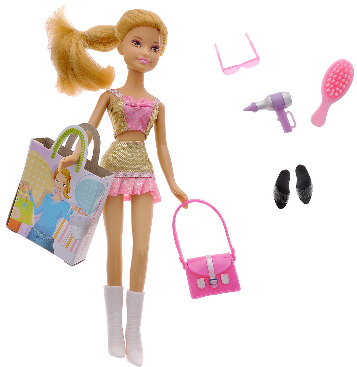 Defa Кукла Lucy Модница цвет наряда золотистый розовый8221d Defa Кукла Lucy Модница цвет наряда золотистый розовый8221dКукла Defa Lucy Модница привлечет внимание вашего ребенка. В набор с куклой входят различные аксессуары - расческа, фен, сумочка, пара обуви, очки и бумажный пакет для покупок. Играя с такой куклой, ваша девочка воспитает в себе только самые положительные качества. Кукла изготовлена из качественных материалов, у нее шикарные светлые волосы, которые можно расчесывать и делать множество стильных причесок. Такая кукла станет отличным подарком для вашей девочки!