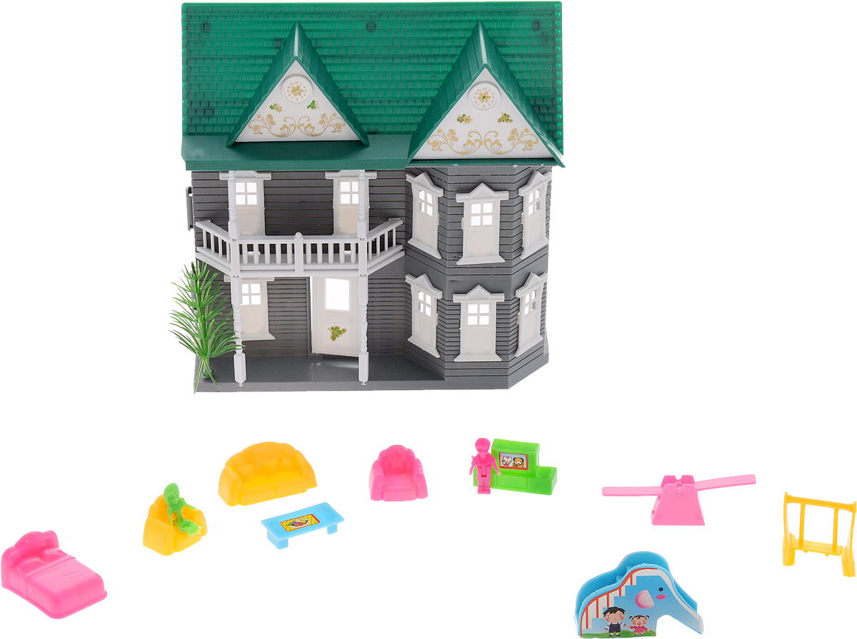 ABtoys Дом для кукол цвет серый белый зеленыйPT-00137(08008A-1)ст ABtoys Дом для кукол цвет серый белый зеленыйPT-00137(08008A-1)стШикарный дом для маленьких кукол ABtoys привлечет внимание вашей малышки и не позволит ей скучать. Комплект включает в себя пластиковый двухэтажный домик, кровать, 3 дивана, 2 маленькие куклы, тумбу с телевизором, чайный столик, 2 качели, горку. Прекрасный дом оснащен окошками, балконами и открывающейся дверью. Такой набор придется по душе вашему ребенку. Порадуйте свою принцессу таким замечательным подарком!