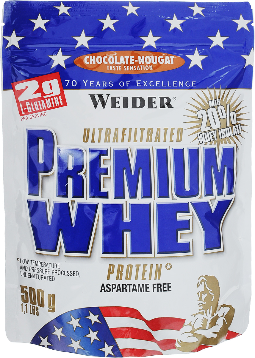 Протеин сывороточный Weider Premium Whey, шоколад-нуга, 500 г30045 Протеин сывороточный Weider Premium Whey, шоколад-нуга, 500 г30045Протеин Weider Premium Whey - это порошок для приготовления напитка на основе сывороточного протеина, содержит L-глутамин, витамин В6, кальций и подсластители. Отличное диетическое питание для спортсменов, предназначенное для компенсации расходов при интенсивной мышечной нагрузке. Сывороточный протеин обладает приятным вкусом и наивысшей биологической ценностью, отвечает всем физиологическим потребностям, лучше всего переносится организмом и дает прирост чистой мышечной массы. В качестве сырья используется микрофильтрованный протеин, который не выносит высоких температур и высокого давления. В состав продукта входят важнейшие аминокислоты с разветвленной структурой (BCAA), которые не дадут вашим мышцам мучиться от катаболизма, и глутамин. Premium Whey также содержит глобулин и гликомакропептиды, которые являются биологически активными веществами. Они способствуют укреплению здоровья подобно пробиотикам или Омега-3 жирным кислотам. В Premium Whey ...