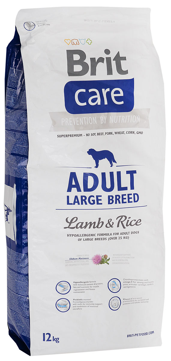 Корм сухой Brit Care Adult Large Breed для собак крупных пород, с ягненком и рисом, 12 кг132712 Корм сухой Brit Care Adult Large Breed для собак крупных пород, с ягненком и рисом, 12 кг132712Сухой корм Brit Care Adult Large Breed - это полноценный рацион для собак крупных пород. Оптимальное соотношение Омега-3 и Омега-6 жирных кислот с органическим цинком и медью обеспечивает здоровое состояние кожи и улучшает качество шерсти. Товар сертифицирован.