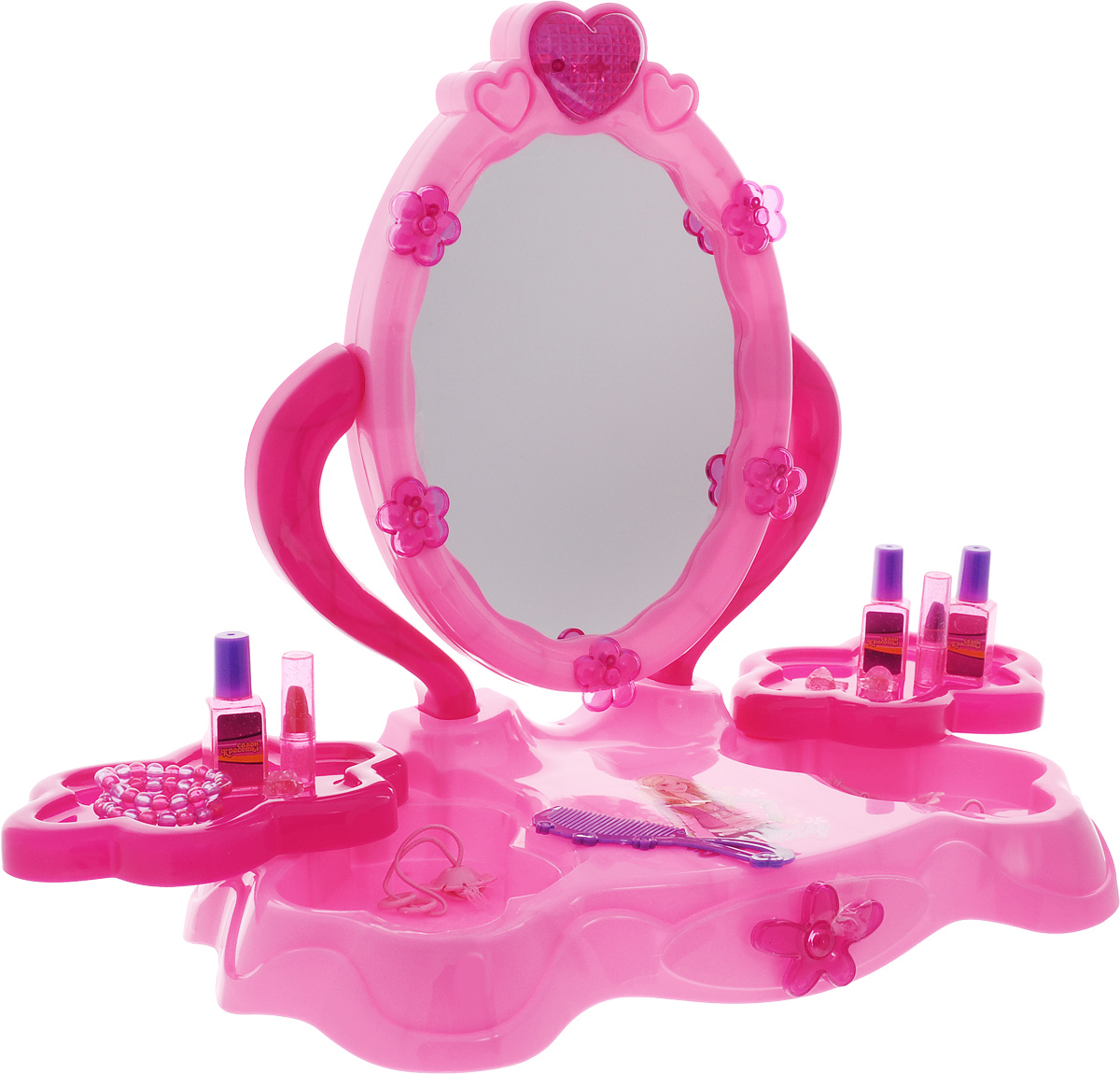 ABtoys Игрушечный туалетный столик PT-00250PT-00250 ABtoys Игрушечный туалетный столик PT-00250PT-00250Игрушечный туалетный столик ABtoys поможет вашей девочке стать настоящей леди. Он включает в себя восхитительный столик для туалета и множество аксессуаров (2 резинки для волос, расческу, 2 браслета, 3 кольца, 2 помады, 3 флакона), благодаря которым игра станет еще интереснее. Ваша девочка будет учиться делать подчеркнутый макияж и изумительные прически, совмещая это все в веселой игре. Туалетный столик оснащен звуковыми и световыми эффектами. Необходимо купить 3 батарейки типа АА (не входят в комплект).