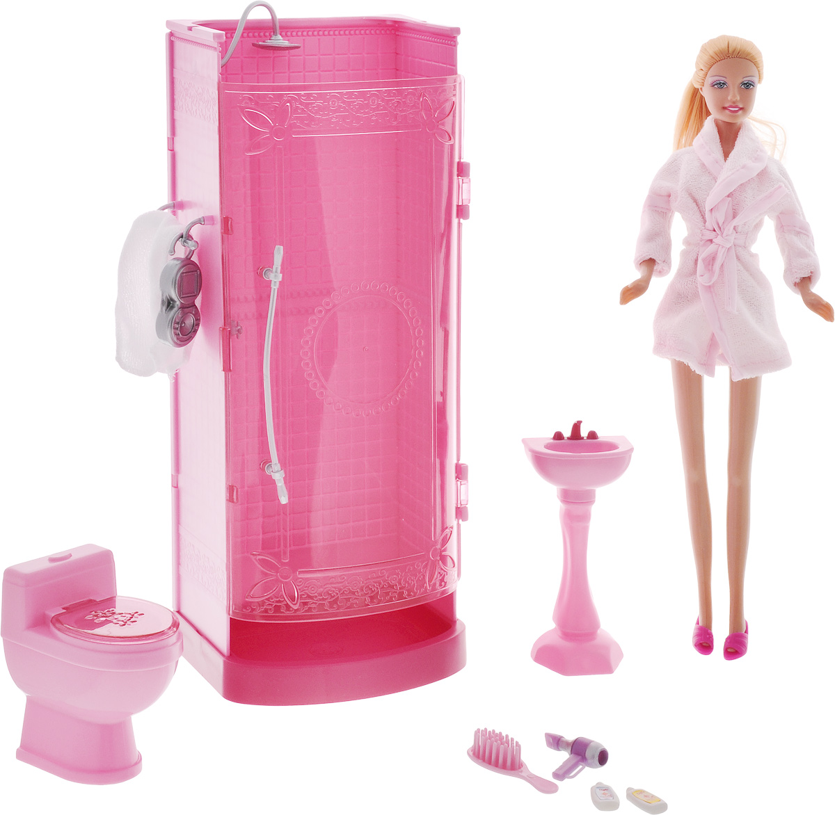 Defa Игровой набор Lucys Bathroom8215d Defa Игровой набор Lucys Bathroom8215dИгровой набор Defa Lucys Bathroom - незабываемый подарок для вашей малышки! В набор входят душевая кабина, туалет, раковина и различные ванные принадлежности. Сама куколка как всегда выглядит потрясающе. У нее длинные светлые волосы, убранные в хвост. Одета кукла просто, по-домашнему - в розовый махровый халатик. Голова, ручки и ножки куклы подвижны. Набор изготовлен из качественных и безопасных материалов в розовых тонах. Ваша малышка будет часами играть с набором, придумывая различные истории. Порадуйте ее таким замечательным подарком!