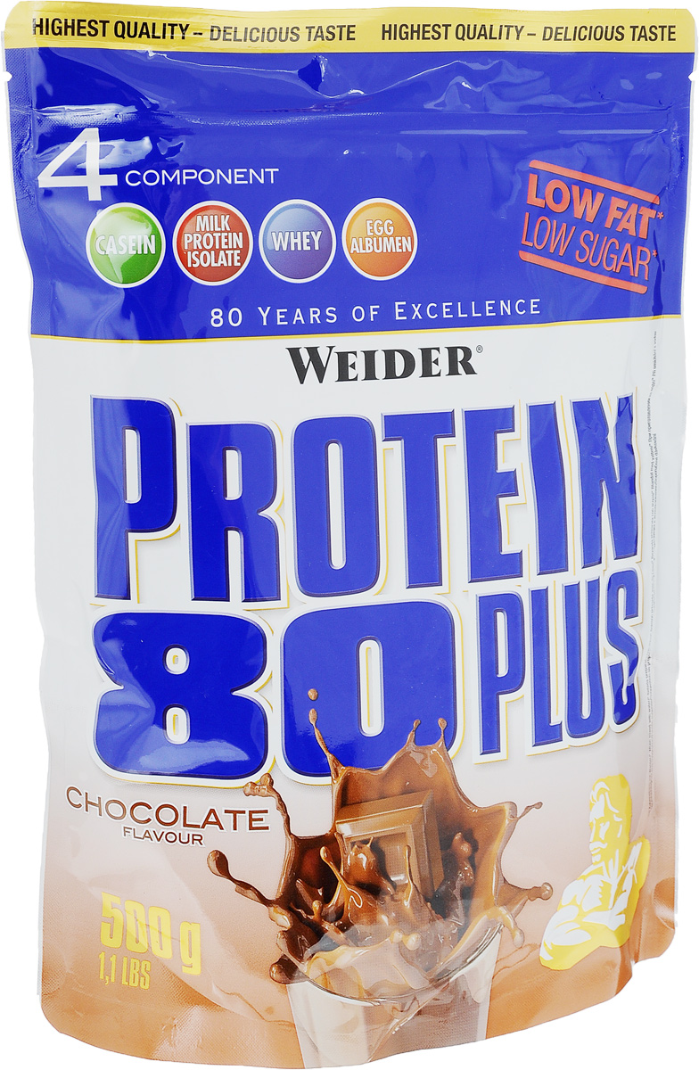 Протеин Weider Protein 80 Plus, шоколад, 500 г30115 Протеин Weider Protein 80 Plus, шоколад, 500 г30115Протеин Weider Protein 80 Plus - это четырехкомпонентная белковая смесь с высокой биологической ценностью. Содержит 4 вида белка: изолят молочного белка, казеин, сыворотка, яичный альбумин. У каждого из этих белков своя скорость усвоения, что способствует постоянному и равномерному поступлению аминокислот в кровь. Препарат обеспечивает пиковую аминоконцентрацию уже в первые 60 минут после применения и поддерживает ее на протяжении 5 часов. Поэтому мышцы быстро растут и восстанавливаются, при этом растет сила и выносливость спортсмена. Этот протеиновый коктейль создан как дополнение к питанию с целью увеличения количества белка в дневном рационе. Состав: казеинат кальция, концентрат сывороточного протеина, изолят молочного протеина, маложирный порошок какао, сухой яичный белок, ароматизатор, загуститель: гуаровая камедь, подсластители: ацесульфам К, аспартам; карбонат кальция, антиоксидант: аскорбиновая кислота; витамин В6. Содержит...