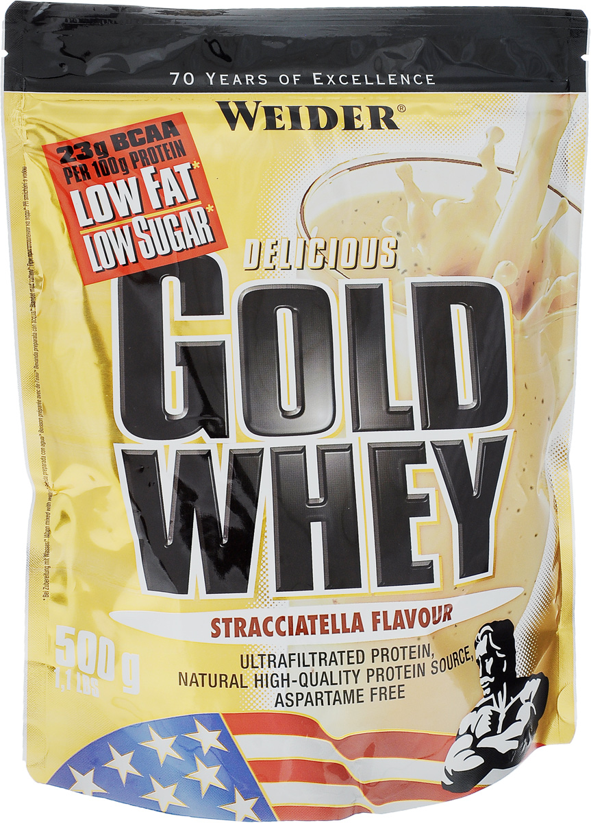 Протеин сывороточный Weider Gold Whey, страчателла, 500 г31245 Протеин сывороточный Weider Gold Whey, страчателла, 500 г31245Протеин Weider Gold Whey - это протеиновый порошок с концентратом сывороточного протеина, который обладает приятным вкусом и отвечает всем физиологическим потребностям. Сывороточный белок обладает наивысшей биологической ценностью, лучше всего переносится организмом и дает прирост чистой мышечной массы. В качестве сырья используется микрофильтрованный протеин, который не выносит высоких температур и высокого давления. В состав продукта входят важнейшие аминокислоты с разветвленной структурой (BCAA), которые не дадут вашим мышцам мучиться от катаболизма, и глютамин. Gold Whey также содержит глобулин и гликомакропептиды, которые являются биологически активными веществами. Они способствуют укреплению здоровья подобно пробиотикам или Омега-3 жирным кислотам. В Gold Whey содержатся бета- и альфа-лактоглобулины, которые регулируют кислотно-щелочной баланс и являются поставщиками энергии. Иммуноглобулины укрепляют защитные силы организма, а гликомакропептиды...