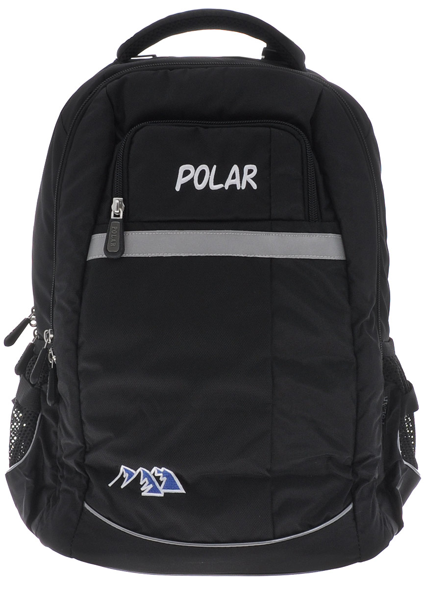 Рюкзак детский городской Polar, 26 л, цвет: черный. П220-05П220-05 Рюкзак детский городской Polar, 26 л, цвет: черный. П220-05П220-05Рюкзак состоит из двух отделений. Большое основное отделение предназначено для изделий и документов формата А4 без сложения. Также внутри расположен карман для ноутбука размером до 16 дюймов, а для дополнительной фиксации предмета отделение оснащено эластичными стяжками на пластиковом карабине. Второе отделение оснащено органайзером и также подходит для крупных и средних предметов. Снаружи расположены карман на молнии на фронтальной части рюкзака, и карманы из сетчатой ткани по бокам. Дополнительно рюкзак оснащен удобной ручкой для переноски, грудной стяжкой и светоотражающей вставкой.
