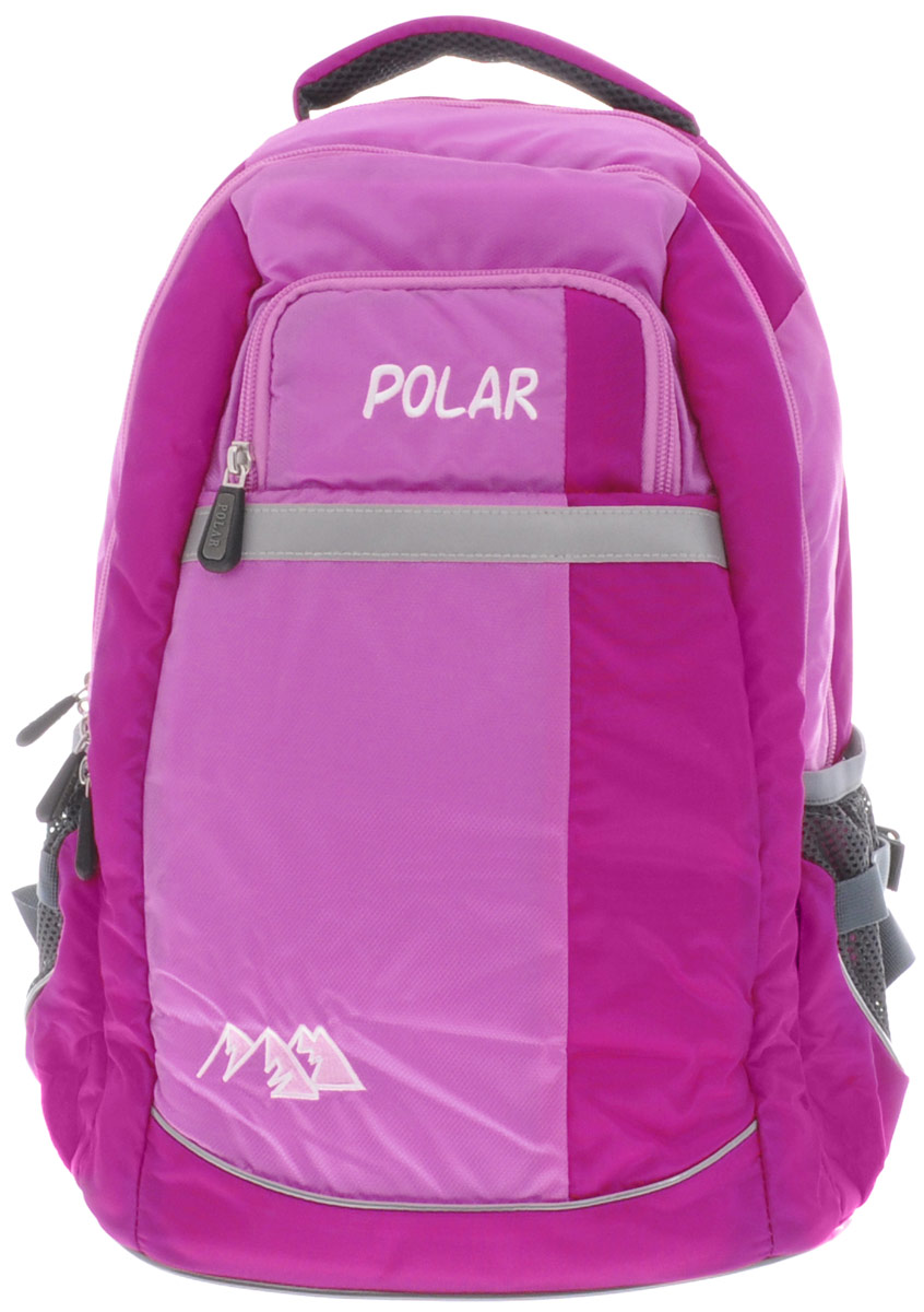 Рюкзак детский городской Polar, 26 л, цвет: розовый. П220-17П220-17 Рюкзак детский городской Polar, 26 л, цвет: розовый. П220-17П220-17Рюкзак состоит из двух отделений. Большое основное отделение предназначено для изделий и документов формата А4 без сложения. Также внутри расположен карман для ноутбука размером до 16 дюймов, а для дополнительной фиксации предмета отделение оснащено эластичными стяжками на пластиковом карабине. Второе отделение оснащено органайзером и также подходит для крупных и средних предметов. Снаружи расположены карман на молнии на фронтальной части рюкзака, и карманы из сетчатой ткани по бокам. Дополнительно рюкзак оснащен удобной ручкой для переноски, грудной стяжкой и светоотражающей вставкой.