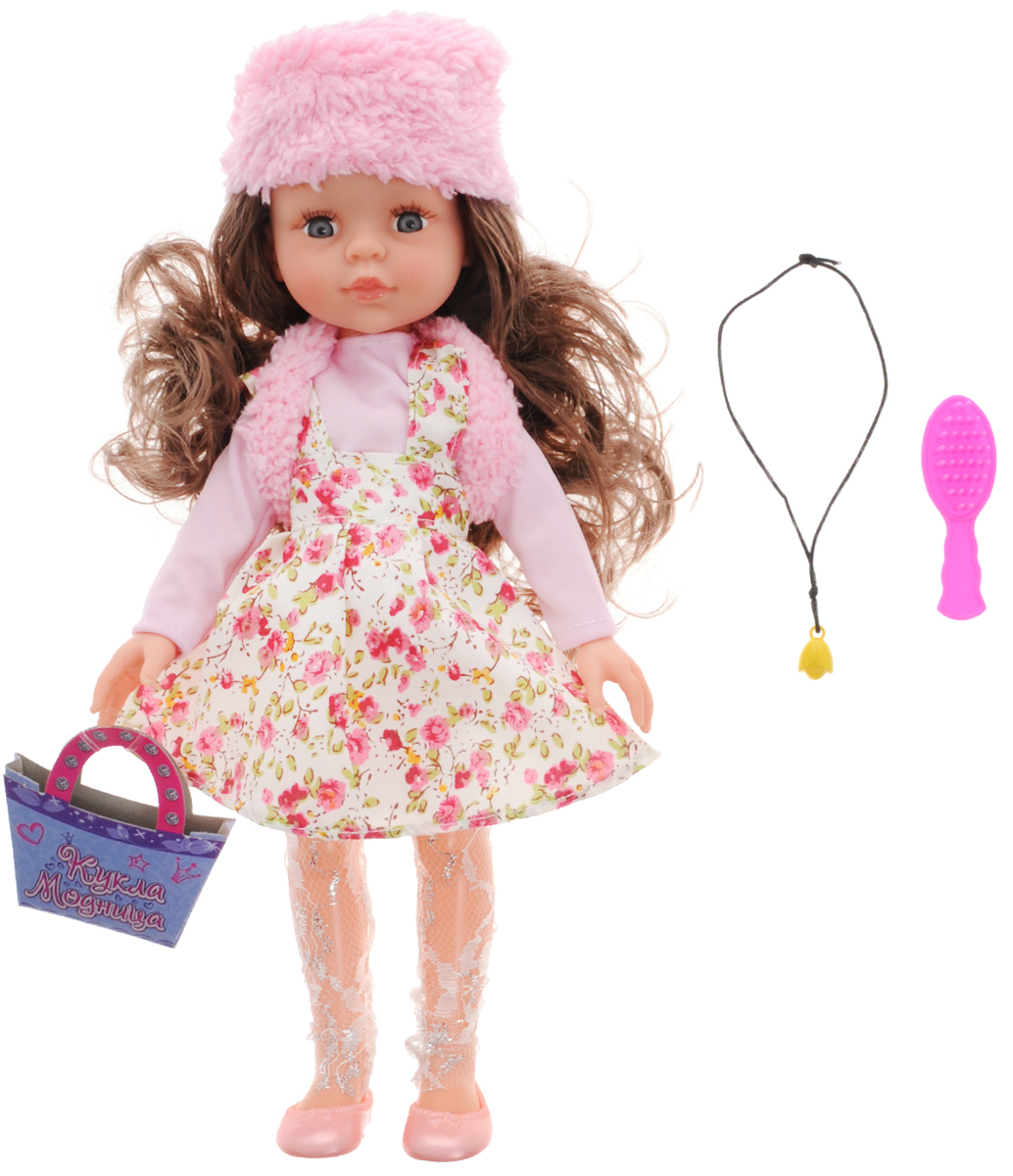 ABtoys Кукла Модница цвет платья розовый белыйPT-00371 ABtoys Кукла Модница цвет платья розовый белыйPT-00371Очаровательная кукла ABtoys Модница станет лучшей подружкой вашей малышки. Куколка одета в розовую кофточку и белый сарафан, оформленный принтом в виде розовых цветов. На ногах куклы ажурные лосины и розовые туфельки. Модный образ дополняют меховая шапочка и жилетка. У куклы длинные темные волосы, которые можно расчесывать и заплетать из них различные прически. Вместе с куклой в набор входят расческа, картонная сумочка и ожерелье. Выразительный внешний вид и аккуратное исполнение куклы делает ее идеальным подарком для любой девочки. Порадуйте свою малышку таким великолепным подарком!