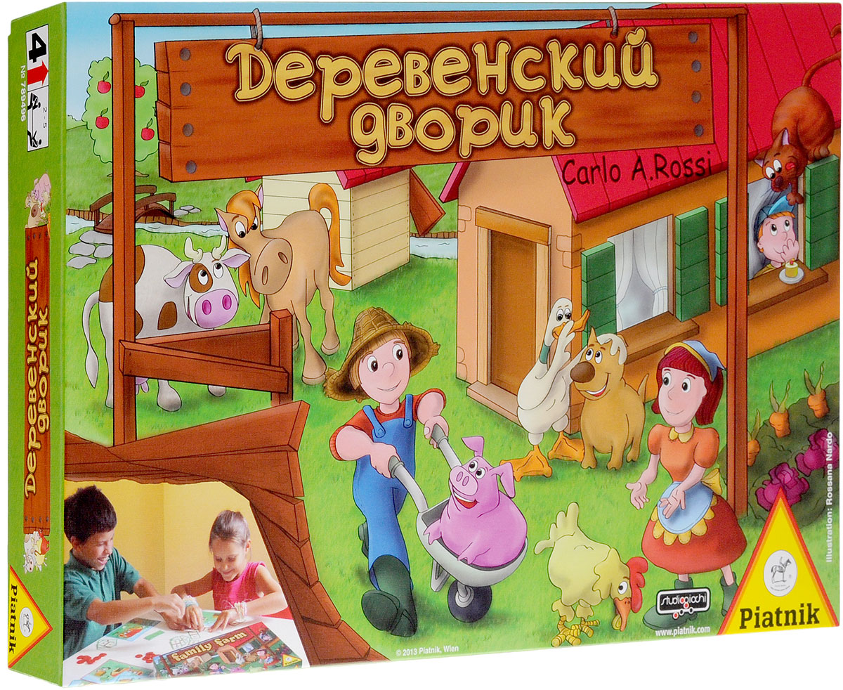 Piatnik Настольная игра Деревенский дворик789892 Piatnik Настольная игра Деревенский дворик789892Потрясающая настольная игра Деревенский дворик позволит вашему ребенку весело провести время в кругу друзей или семьи. Она вмиг разгонит скуку и подарит радостный блеск глазам детей и веселые улыбки взрослым. «Деревенский дворик» всегда бурлит веселой и насыщенной жизнью. Кто из вас быстрее найдет спрятанный трактор, розовую свинку или инвентарь для уборки урожая? У вас есть мини-карточки, а также большие карты с вашим Деревенским двориком. Собирайте монеты, сопоставляя картинки с мини-карточек с предметами, затем проходите три интересных раунда и подсчитывайте очки. Игрок который быстро и правильно соберет максимальное количество монет становится победителем! В комплект игры входят: 18 карточек двориков, 36 мини-карточек, 100 красных монет, 10 золотых монет и правила игры на русском языке.