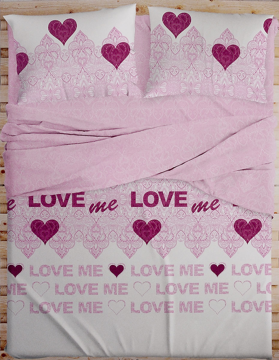 Комплект белья Love Me, евро, наволочки 50х70, 70х70. 198851198851 Комплект белья Love Me, евро, наволочки 50х70, 70х70. 198851198851Комплект белья Love Me состоит из пододеяльника, простыни и четырех наволочек. Изделия выполнены из перкаля. Это настоящая роскошь для любителей понежиться в постели. Перкаль изготавливается только из самого лучшего египетского хлопка. Его нити тонкие и длинные, благодаря чему ткань из него очень плотная и прочная. Перкаль по праву считается самой износостойкой тканью для постельного белья, однако ценят его, прежде всего, за потрясающие тактильные ощущения, сравнимые с прикосновением к лепестку розы. В процессе изготовления ткань проходит дополнительную многоступенчатую обработку и становится такой нежной, что просто ласкает кожу.