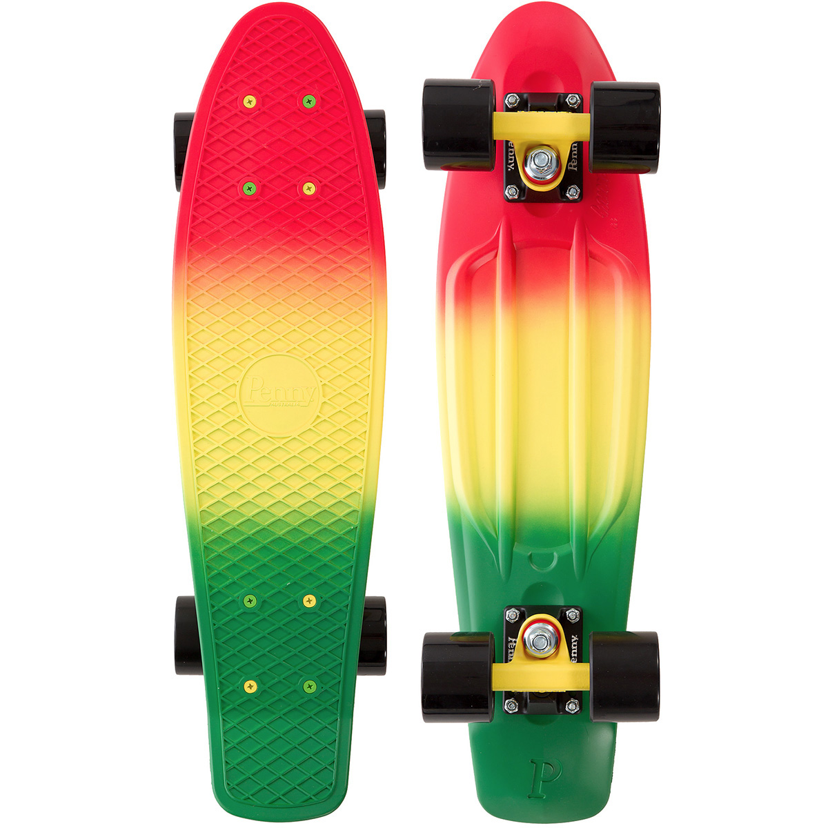 Пенни борд Penny Original 22 LTD, цвет: Rasta FadePNYCOMP220 Пенни борд Penny Original 22 LTD, цвет: Rasta FadePNYCOMP220Penny продукт 12-ти летнего опыта в производстве скейтбордов Бена Маккея. В Penny он вложил все что знал о дизайне и производстве, чтобы придумать качественную, крепкую, фановую и цветную виниловую доску пенни. PENNY комплект лонгборд для детей от 4-х лет. Предназначен для активного отдыха.