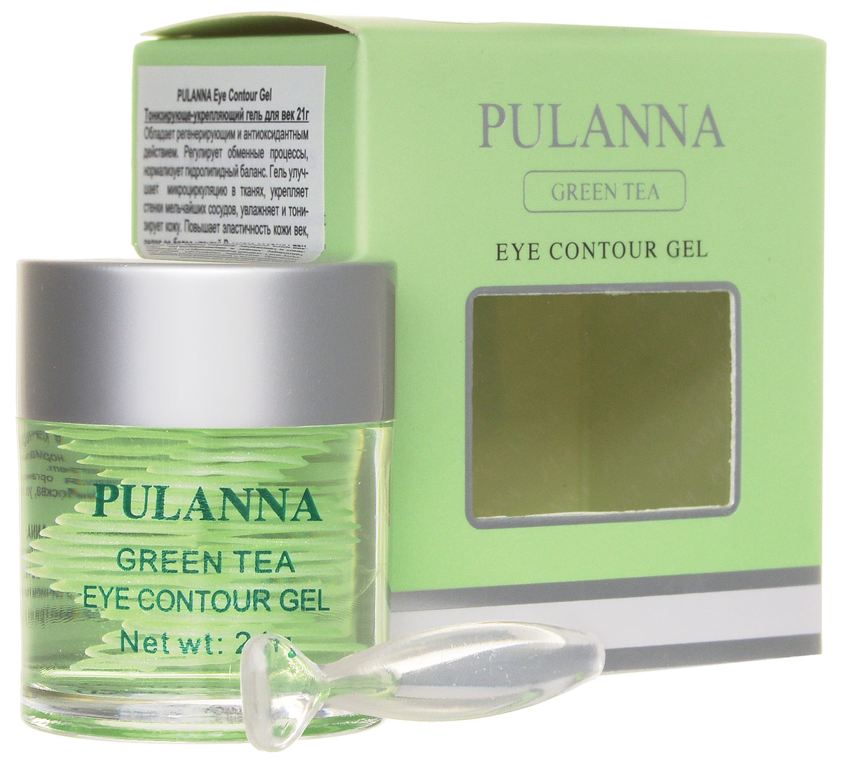 Pulanna Тонизирующе-укрепляющий гель для век на основе зеленого чая - Eye Contour Gel 21 г5902596005863 Pulanna Тонизирующе-укрепляющий гель для век на основе зеленого чая - Eye Contour Gel 21 г5902596005863Гель обладает регенерирующим и антиоксидантным действием. Регулирует обменные процессы, нормализует гидро-липидный баланс кожи. Улучшает микроциркуляцию в тканях, укрепляет стенки мельчайших сосудов, увлажняет и тонизирует кожу. Экстракт хвоща и зеленого чая нормализуют водно-жировой и кислородный обмен. Гель повышает эластичность кожи век, делая ее более упругой. В состав введены природные фотофильтры. Является прекрасной базой под макияж. Рекомендован с 20 лет.