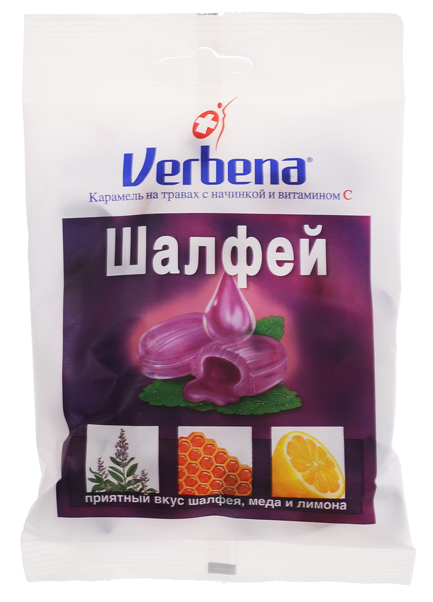 Verbena Шалфей карамель на травах, 60 гнво005 Verbena Шалфей карамель на травах, 60 гнво005Карамель Verbena Шалфей с начинкой из натуральных экстрактов лечебных растений имеют повышенное содержание витамина С (200 мг на 100 г). Всего 6 леденцов Verbena обеспечит более половины суточной потребности витамина С!