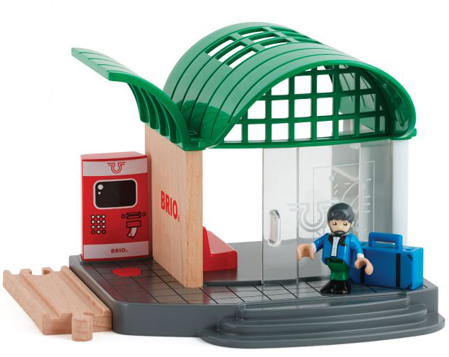 Brio Железная дорога озвученная33745 Brio Железная дорога озвученная33745BRIO ж/д станция с озвуч.билет.автоматом,раздвиж.дверями,1 фиг.,22х17х15см,кор.