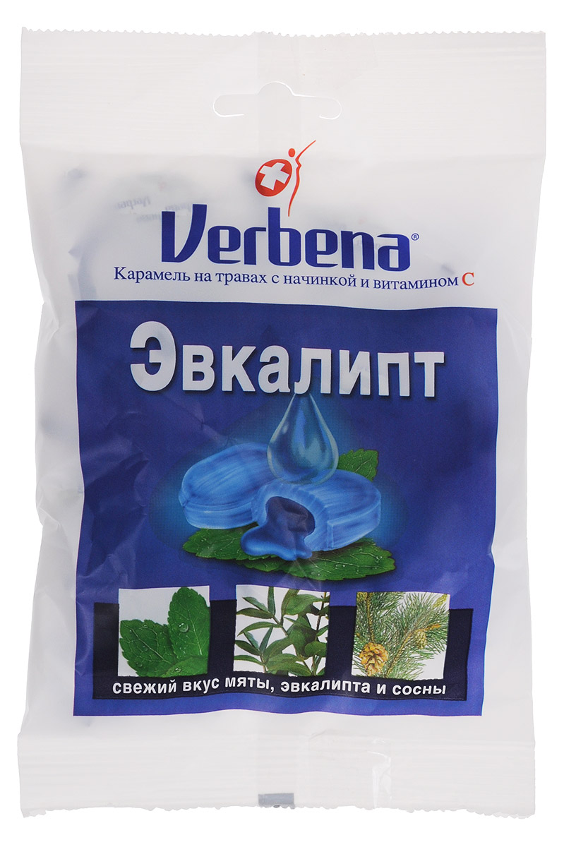 Verbena Эвкалипт карамель на травах, 60 гнво004 Verbena Эвкалипт карамель на травах, 60 гнво004Карамель Verbena Эвкалипт с начинкой из натуральных экстрактов лечебных растений имеют повышенное содержание витамина С (200 мг на 100 г). Всего 6 леденцов Verbena обеспечит более половины суточной потребности витамина С!