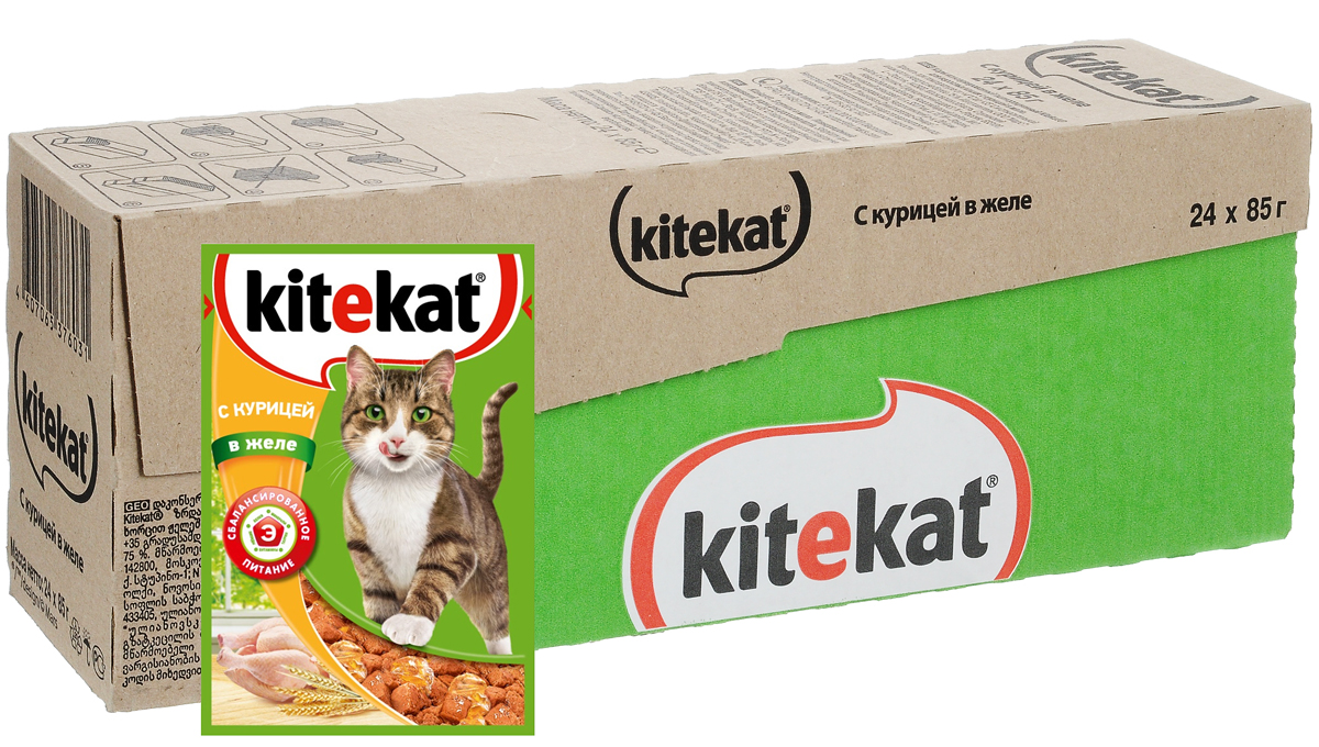 Консервы Kitekat для взрослых кошек, с курицей в желе, 85 г х 24 шт41375 Консервы Kitekat для взрослых кошек, с курицей в желе, 85 г х 24 шт41375Консервы Kitekat - это порция сочных кусочков с курицей, приготовленных по особому рецепту. В основе корма формула сбалансированного питания, которая содержит белки, минералы, витамины, таурин и животные жиры. Порадуйте вашего питомца - в каждой порции только качественные продукты, как и те, что на вашей кухне: мясные ингредиенты, злаки и жиры животного происхождения. Все натуральные свойства сохранены и правильно сбалансированы для энергии и здоровья вашего кота. В упаковке 24 пауча по 85 г. Товар сертифицирован.